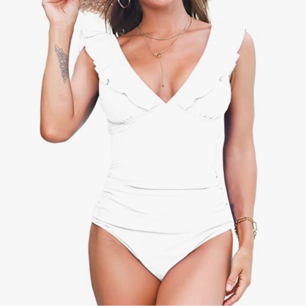 New white one piece bathing suit.